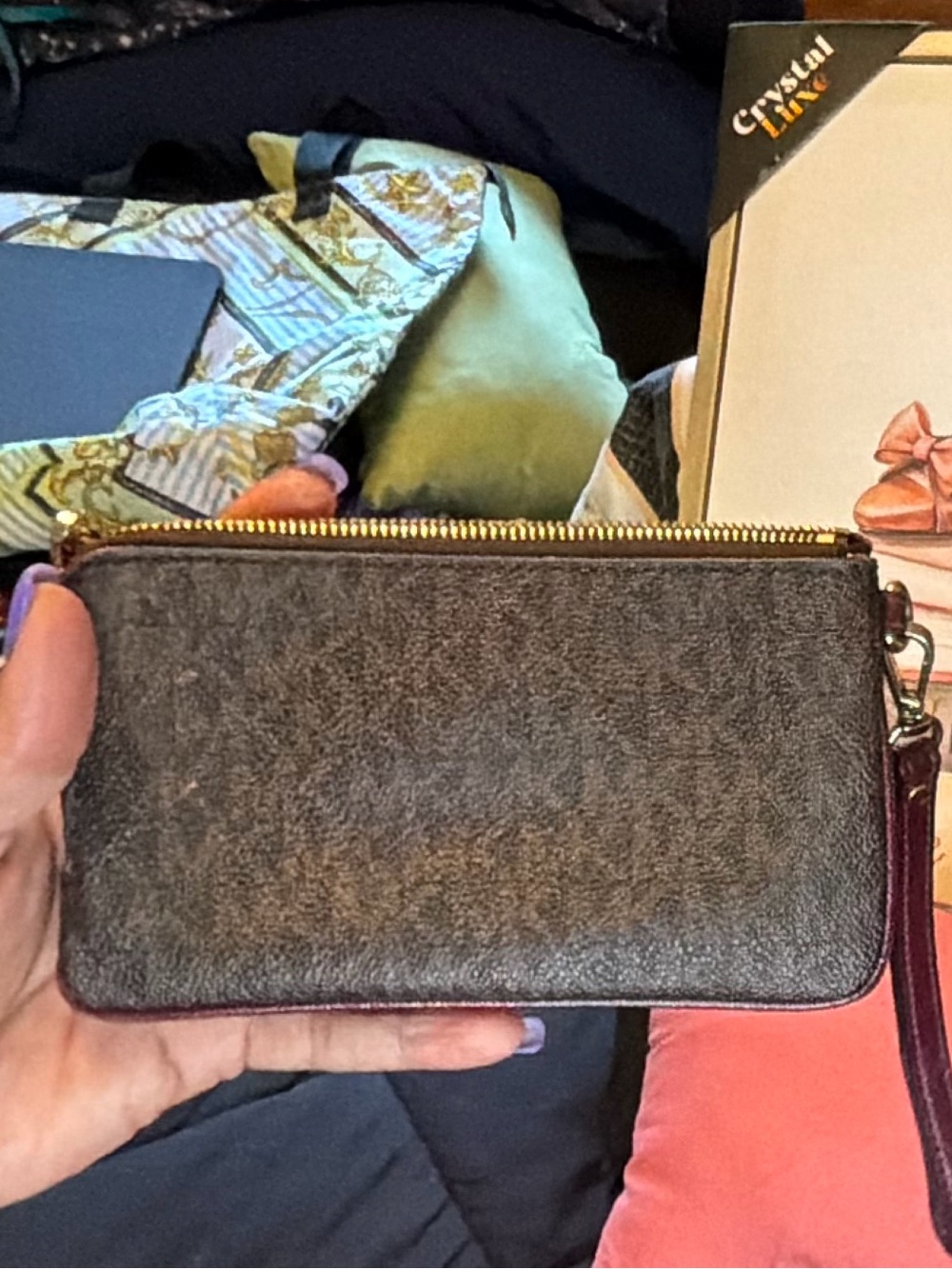 Michael Kors Double Zip Signature PVC Wristlet Wallet Brown & Merlot